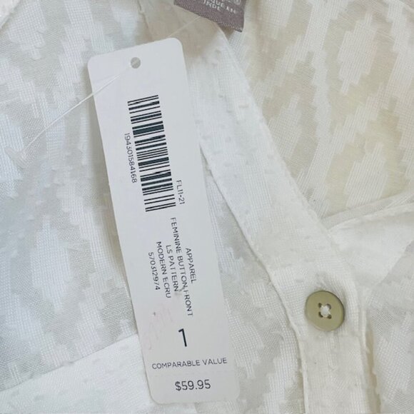 CHICO'S Textured Diamond Jacquard Button-Front Long Sleeve Blouse, Medium - NWT - Picture 9 of 10